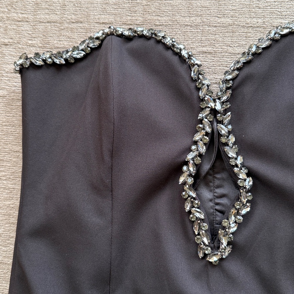 Anthropologie Bardot Eleni Diamante Strapless Black Midi Dress Size 8 - Picture 3 of 13